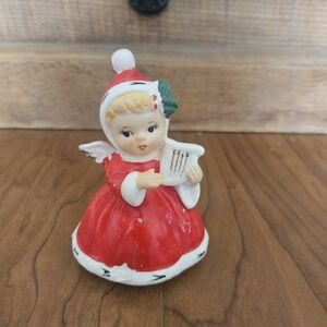 Vintage Christmas Red Angel Figurine with Harp